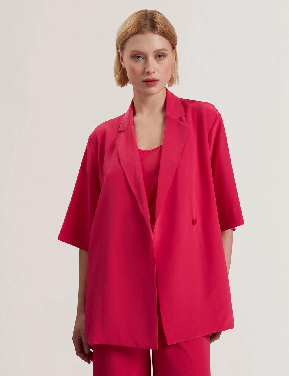 Ted Baker CARLOE - Silk Short Sleeve Blazer Damen Fuchsie | LJHTV-8056
