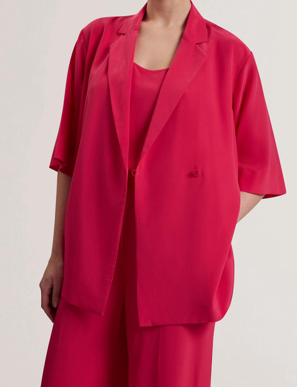 Ted Baker CARLOE - Silk Short Sleeve Blazer Damen Fuchsie | LJHTV-8056