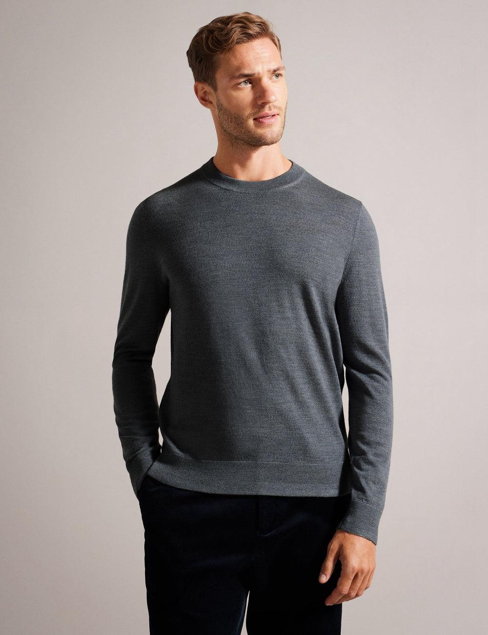 Ted Baker CARNBY - Pure Wool Crew Neck Pullover Herren Charcoal | YHCUL-2615
