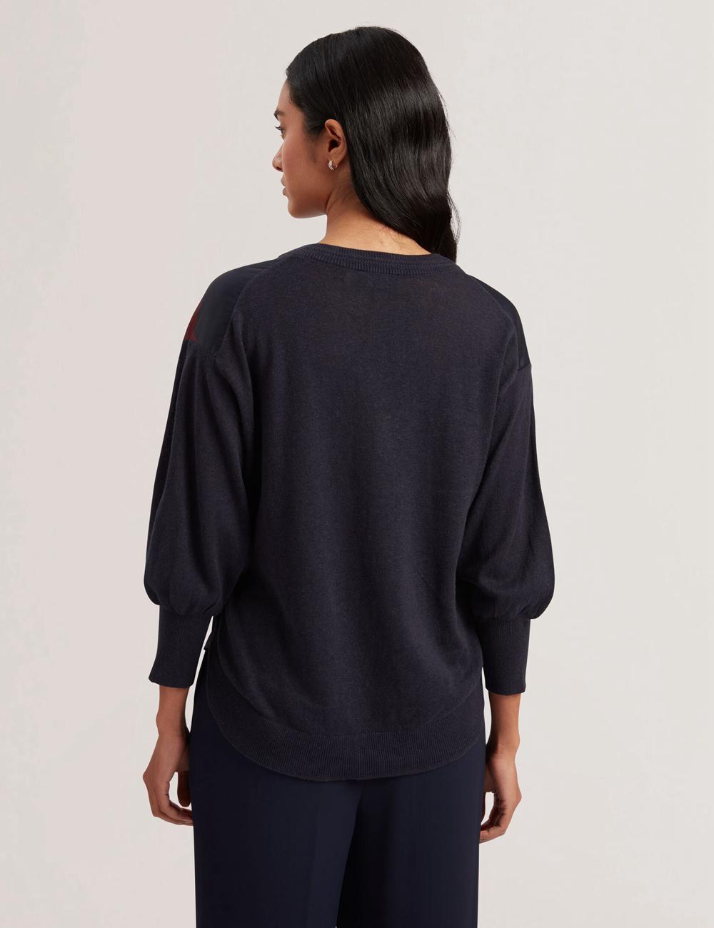 Ted Baker CASEYJ - Printed Woven Front V-Neck Pullover Damen Navy | CFRGV-9176