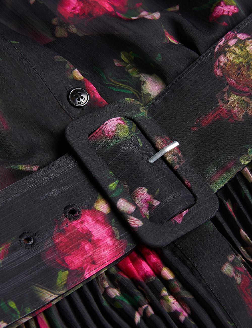 Ted Baker CEIBA - Floral Print Pleated Maxi Shirt Maxikleid Damen Schwarz | VARXL-9243
