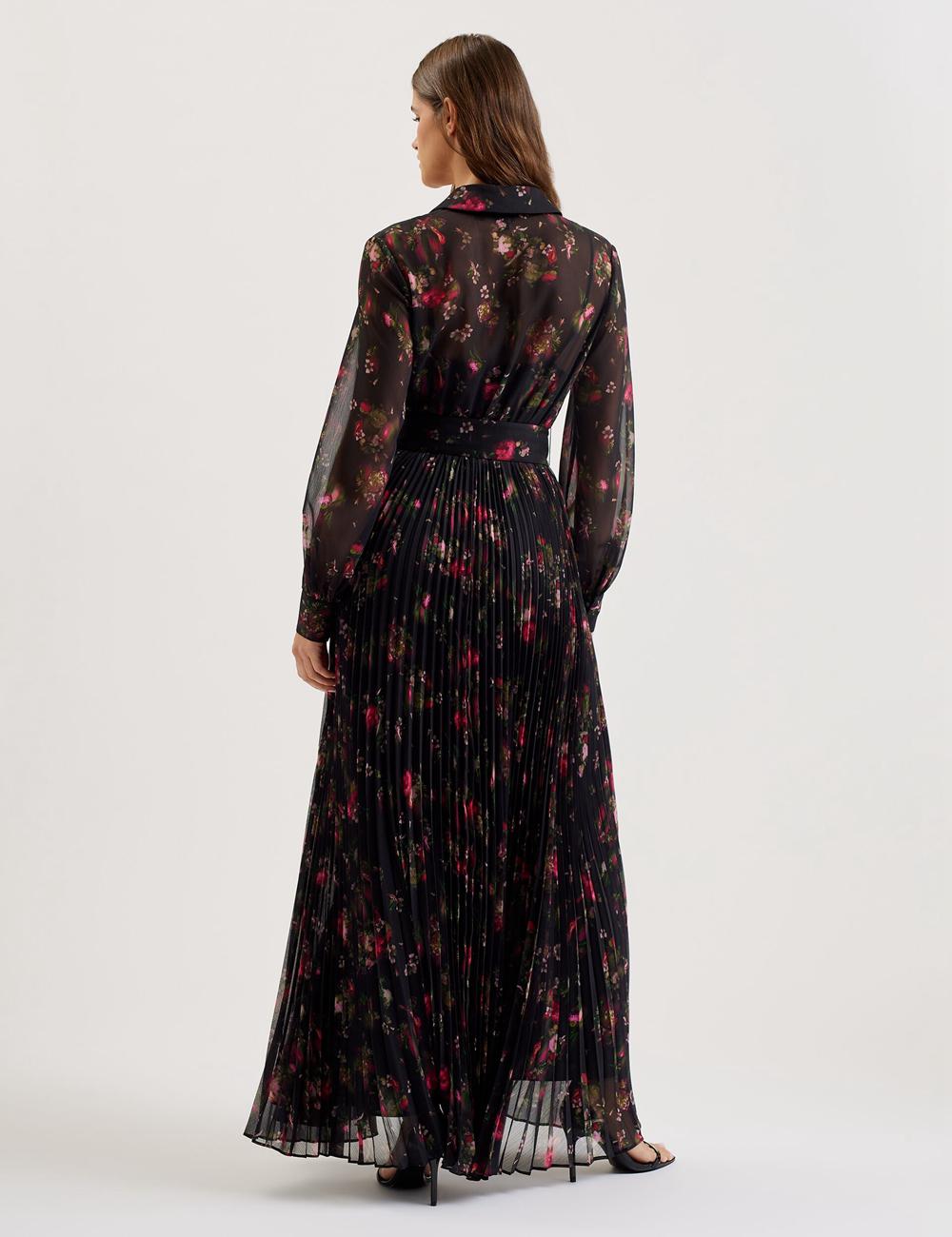 Ted Baker CEIBA - Floral Print Pleated Maxi Shirt Maxikleid Damen Schwarz | VARXL-9243