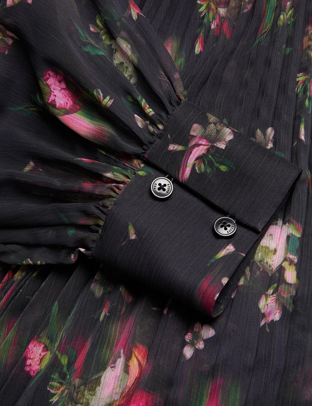 Ted Baker CEIBA - Floral Print Pleated Maxi Shirt Maxikleid Damen Schwarz | VARXL-9243