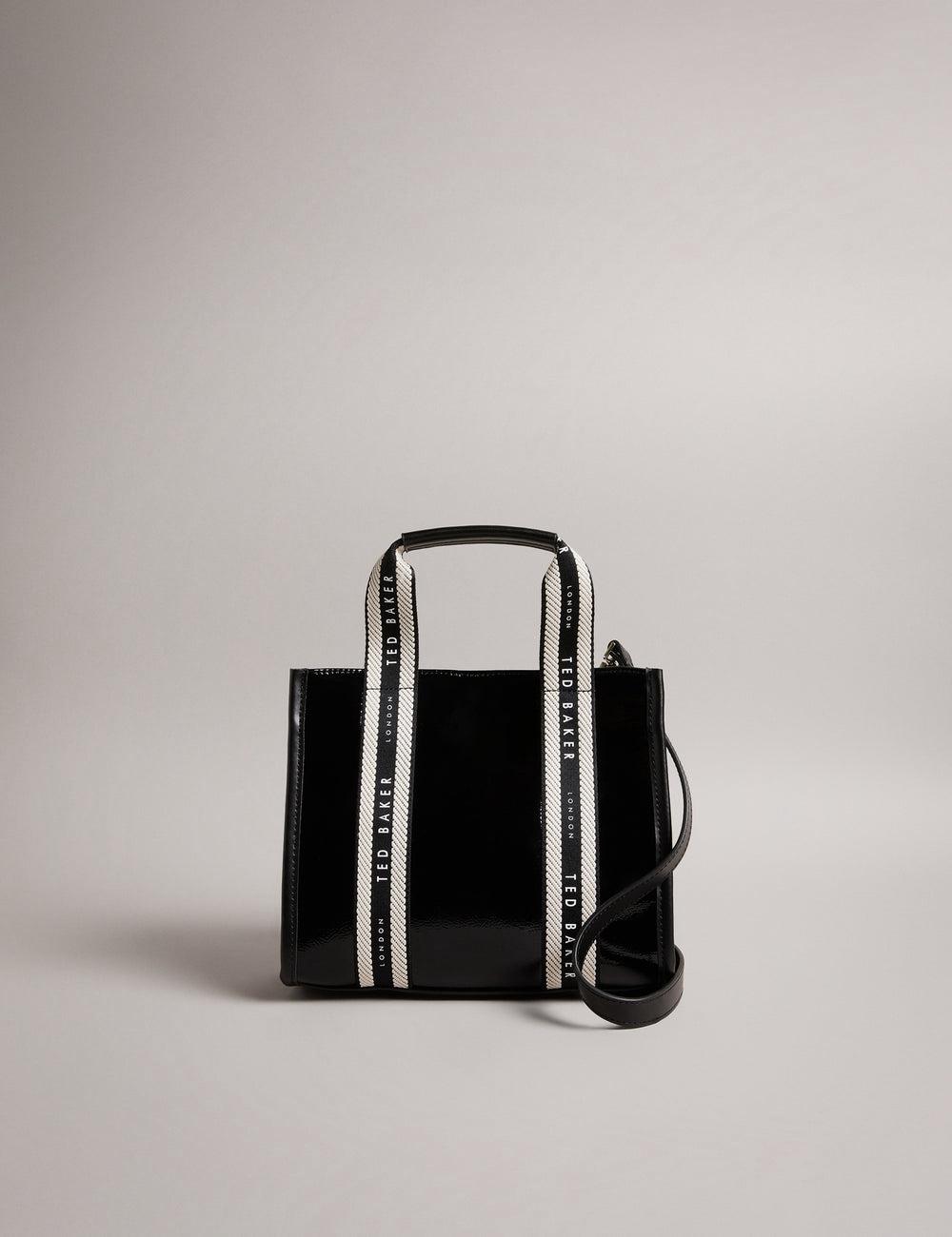 Ted Baker CELIANE - Branded Webbing Patent Small Tragetaschen Damen Schwarz | MEVON-8456