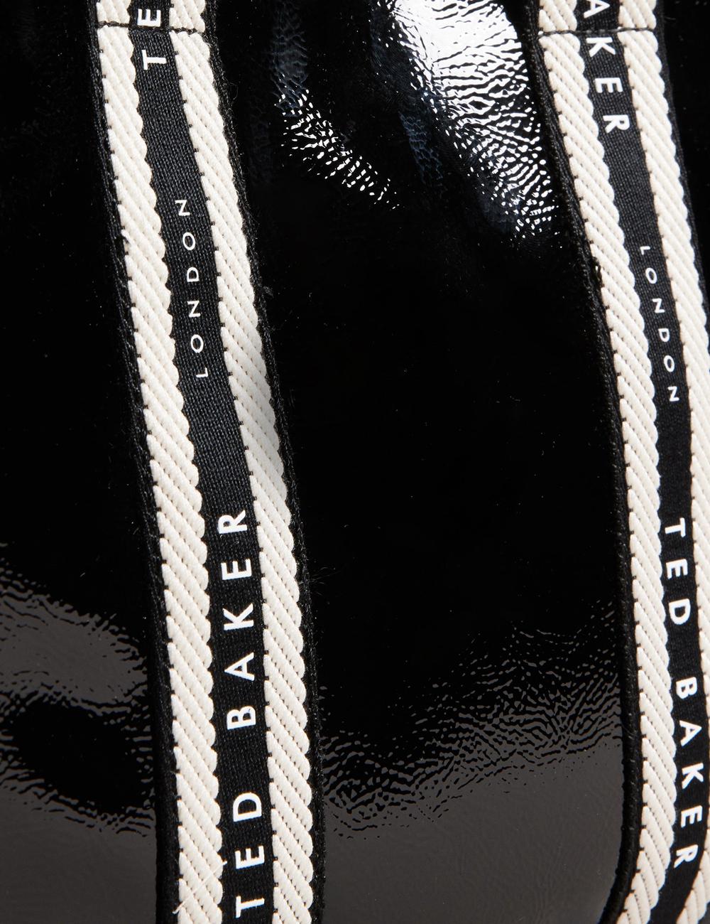 Ted Baker CELIANE - Branded Webbing Patent Small Tragetaschen Damen Schwarz | MEVON-8456