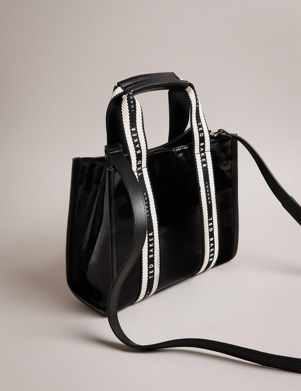 Ted Baker CELIANE - Branded Webbing Patent Small Tragetaschen Damen Schwarz | MEVON-8456