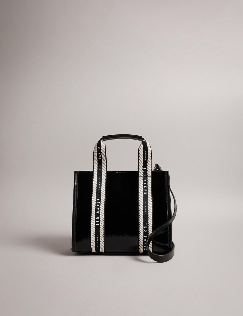 Ted Baker CELIANE - Branded Webbing Patent Small Tragetaschen Damen Schwarz | MEVON-8456