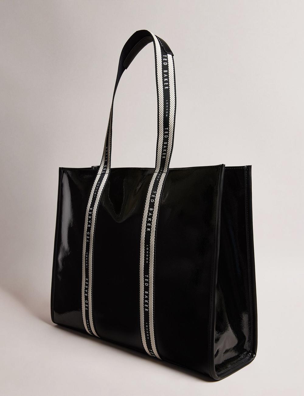 Ted Baker CELINIE - Branded Webbing Faux Leather Tragetaschen Damen Schwarz | DJTXF-2975