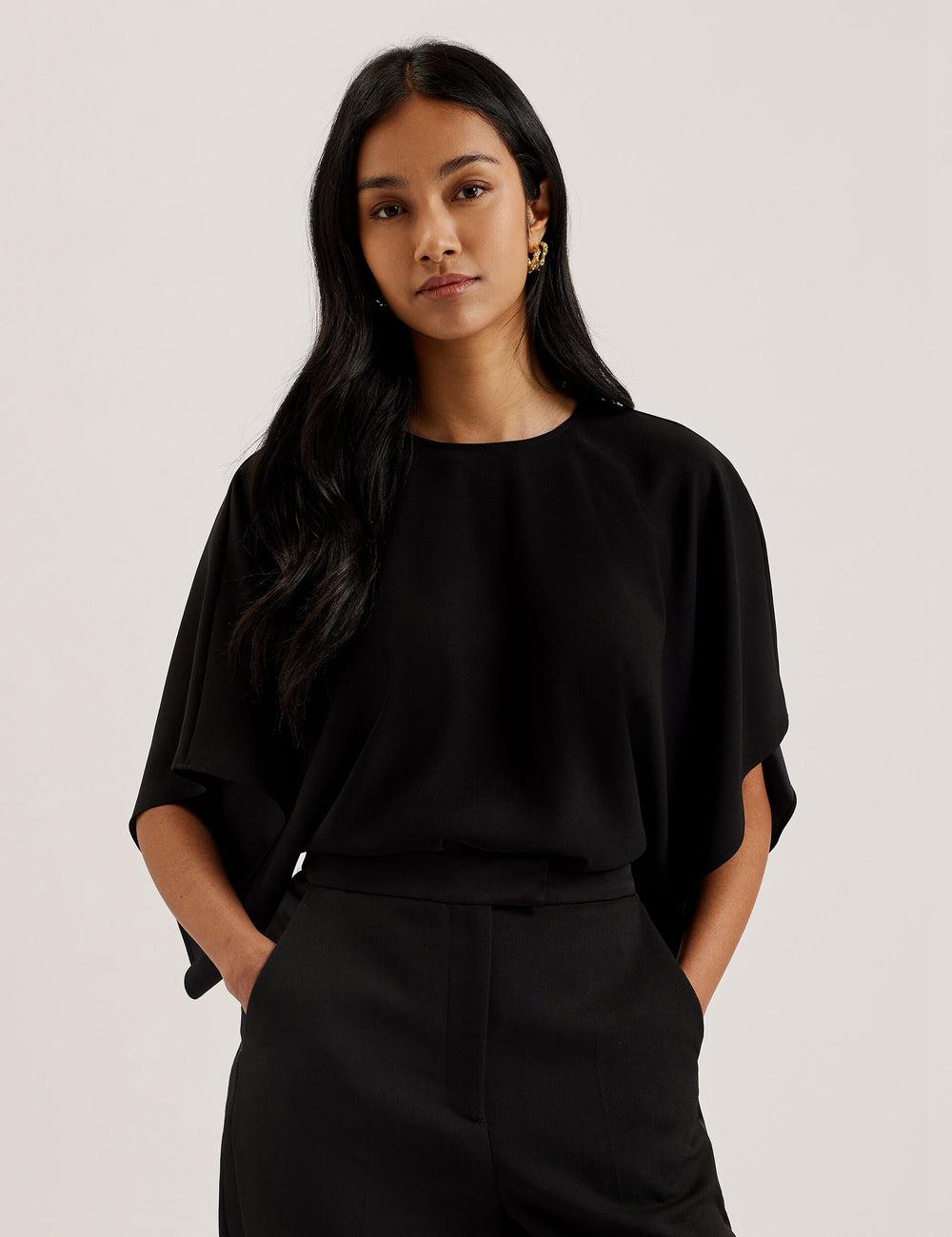 Ted Baker CHERIKA - Batwing Short Sleeve Satin Bluse Damen Schwarz | GQDYN-0729