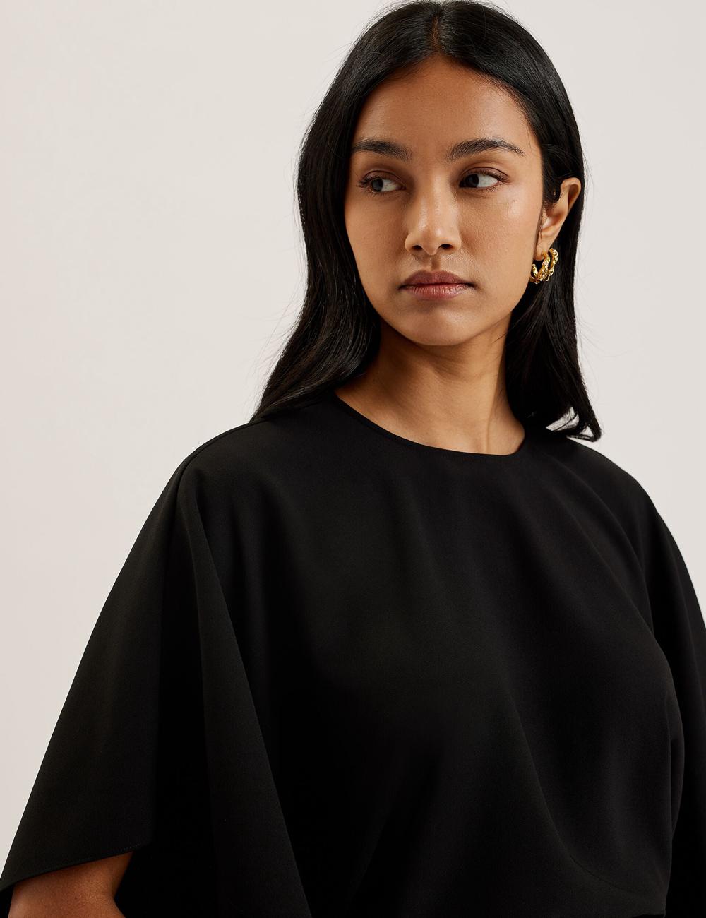 Ted Baker CHERIKA - Batwing Short Sleeve Satin Bluse Damen Schwarz | GQDYN-0729