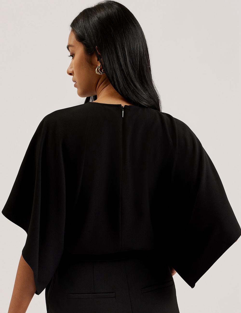 Ted Baker CHERIKA - Batwing Short Sleeve Satin Bluse Damen Schwarz | GQDYN-0729