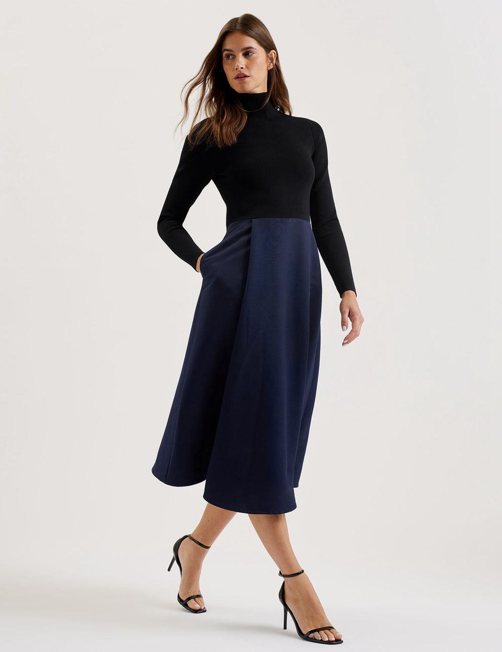 Ted Baker CHIRA - Knit Bodice With Wrap Skirt Midi-kleid Damen Schwarz | ZRHUA-1942