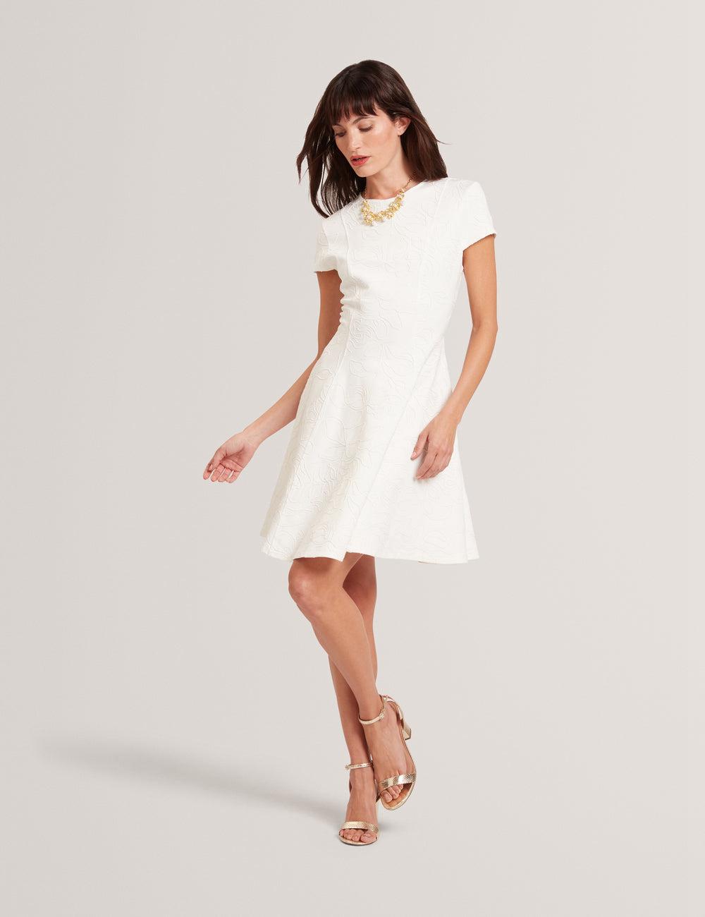 Ted Baker CLODAA - Embroidered Short Sleeve Skater Minikleid Damen Ivory | ZJCKR-8506