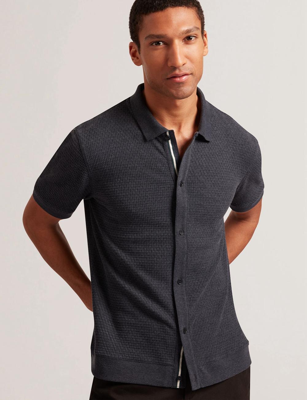 Ted Baker CONNYR - Short Sleeve Button Through Polo Shirts Herren Navy | KRUWM-7896