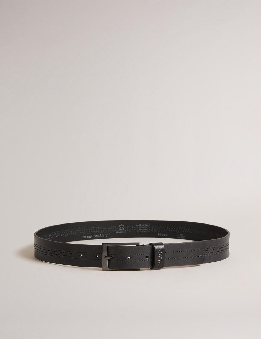 Ted Baker CRISIC - Stitch Detail Leather Gürtel Herren Schwarz | OMGSN-7129