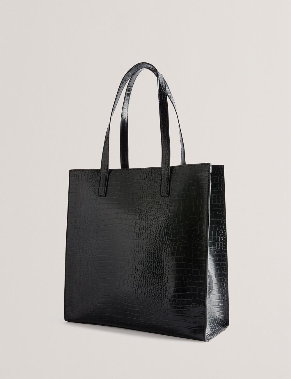 Ted Baker CROCCON - Large Croc Texture Icon Tragetaschen Damen Schwarz | YICSO-5724
