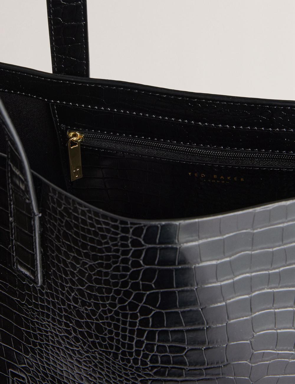 Ted Baker CROCCON - Large Croc Texture Icon Tragetaschen Damen Schwarz | YICSO-5724