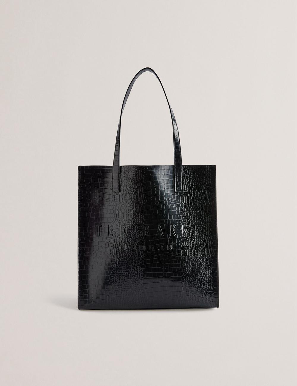 Ted Baker CROCCON - Large Croc Texture Icon Tragetaschen Damen Schwarz | YICSO-5724