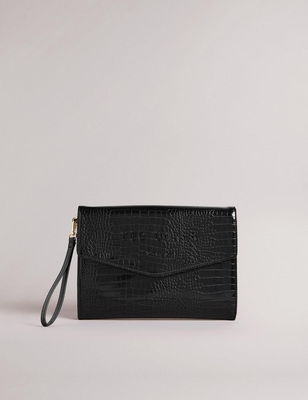 Ted Baker CROCEY - Croc Effect PU Envelope Clutch Unterarmtasche-Taschen Damen Schwarz | JSGDN-0365