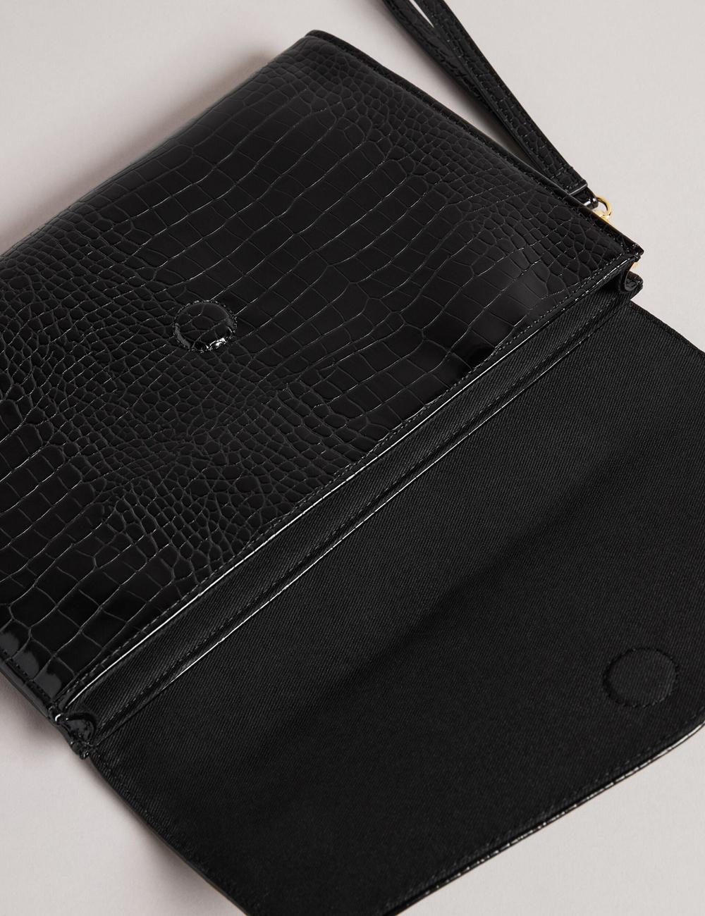Ted Baker CROCEY - Croc Effect PU Envelope Clutch Unterarmtasche-Taschen Damen Schwarz | JSGDN-0365