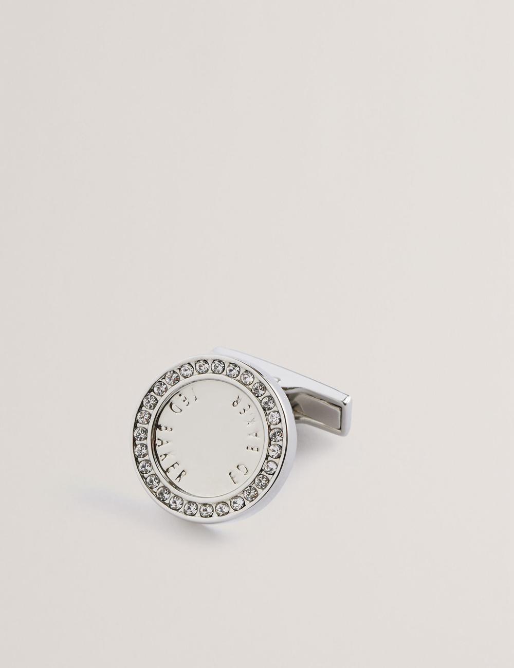 Ted Baker CRUZ - Crystal Border Logo Round Manschettenknöpfe Herren Silber | GYDCE-2560