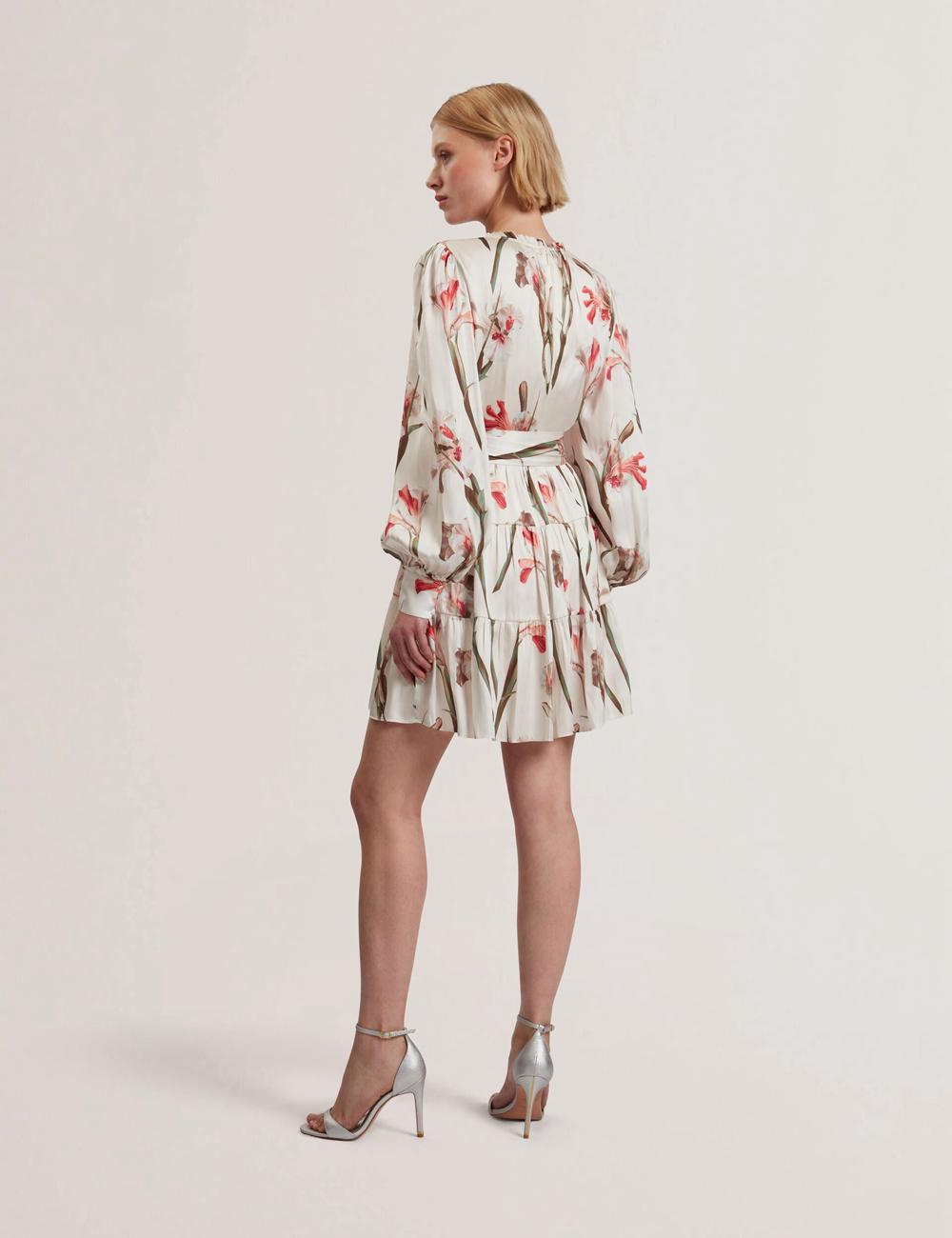 Ted Baker CUIABA - Floral V-Neck Waist Minikleid Damen Ivory | TVIXF-9042