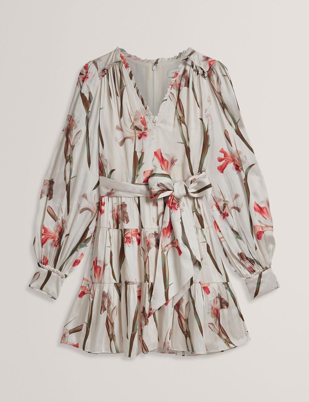 Ted Baker CUIABA - Floral V-Neck Waist Minikleid Damen Ivory | TVIXF-9042