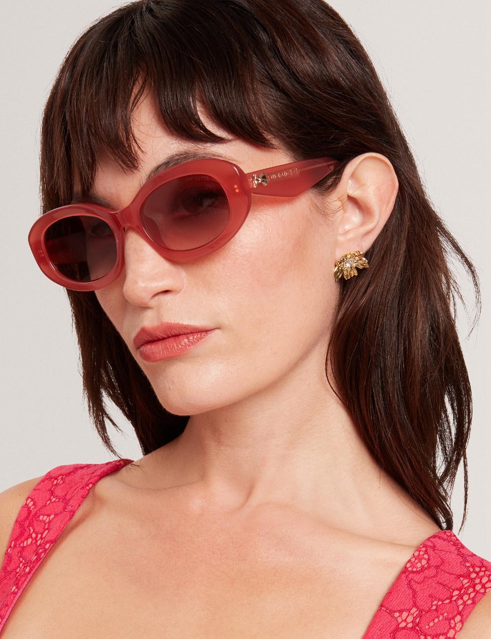Ted Baker DAISIE - Chunky Oval Bow Detail Sonnenbrille Damen Rosa Rosa | YKZUR-4205