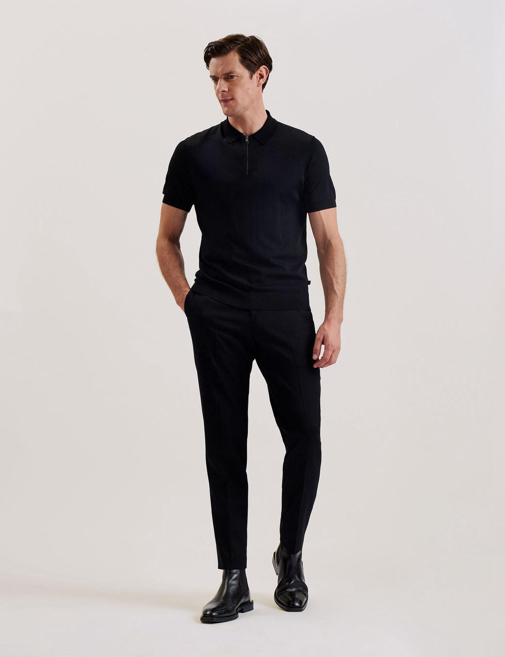Ted Baker DALDIN - Zip Collar Stretch Knit Pullover Herren Schwarz | UASKD-7328