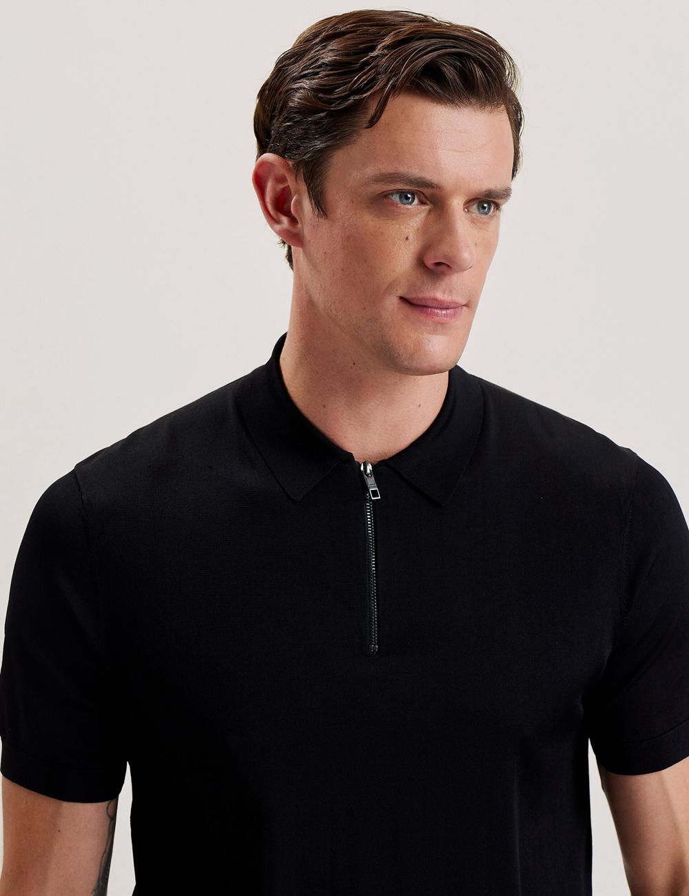 Ted Baker DALDIN - Zip Collar Stretch Knit Pullover Herren Schwarz | UASKD-7328