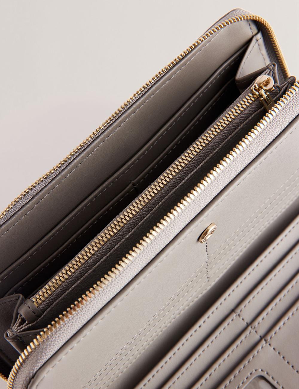 Ted Baker DALIEA - Large Textured Leather Zip Around Geldbörse Damen Grau | NUPTY-1598