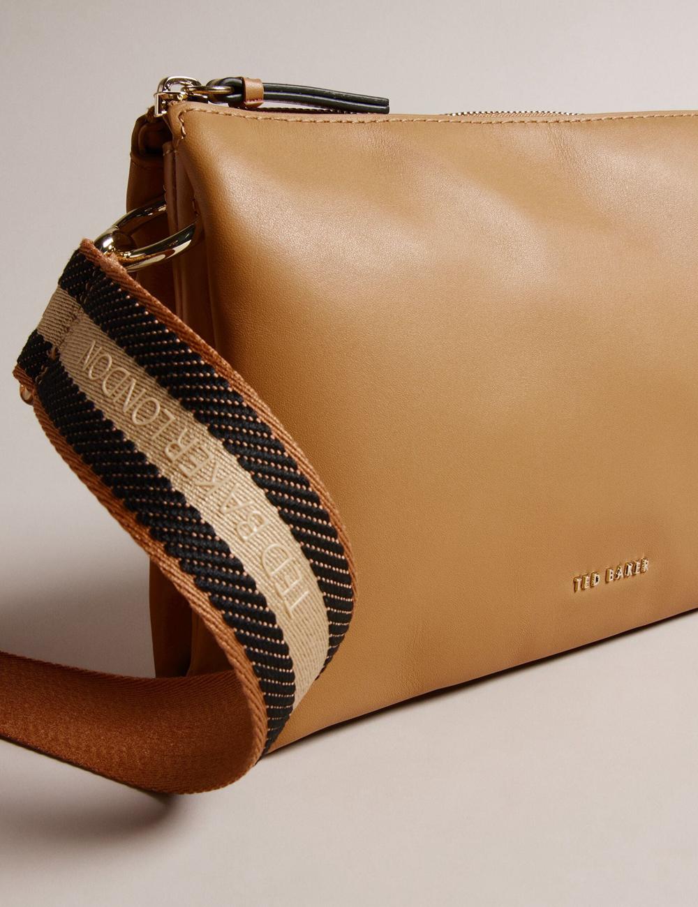 Ted Baker DARCEYY - Leather With Webbing Strap Umhängetasche Damen Taupe | BLYOJ-7065