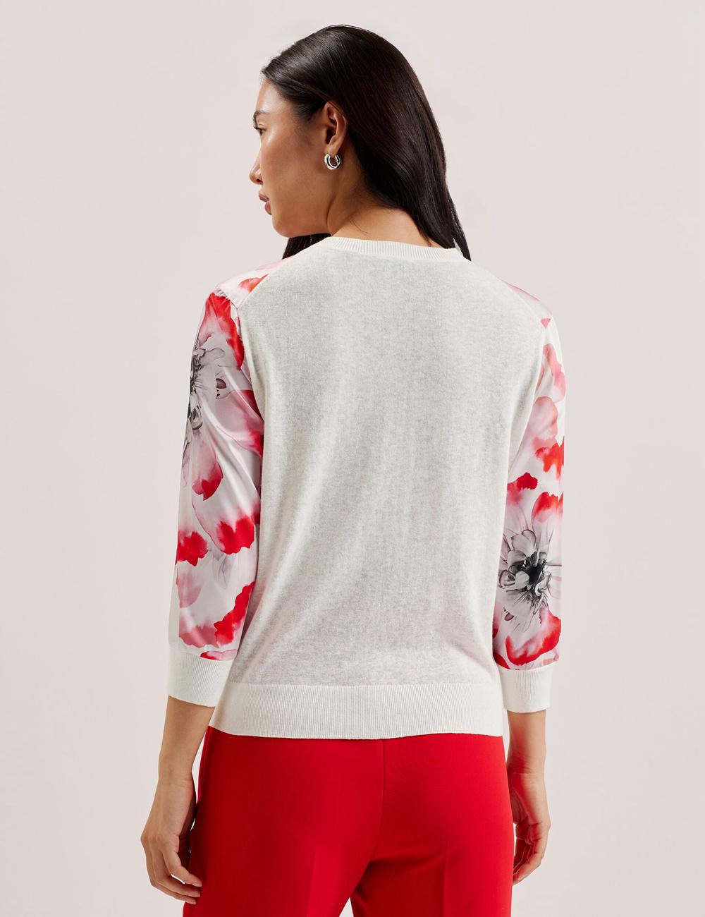 Ted Baker DARCIYY - Printed Front 3/4 Sleeve Strickjacke Damen Ivory | DHJTP-2596