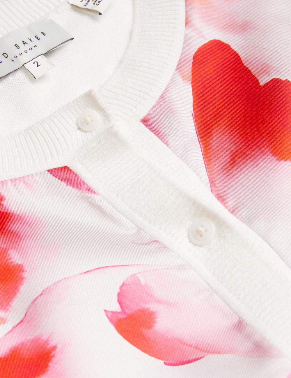 Ted Baker DARCIYY - Printed Front 3/4 Sleeve Strickjacke Damen Ivory | DHJTP-2596