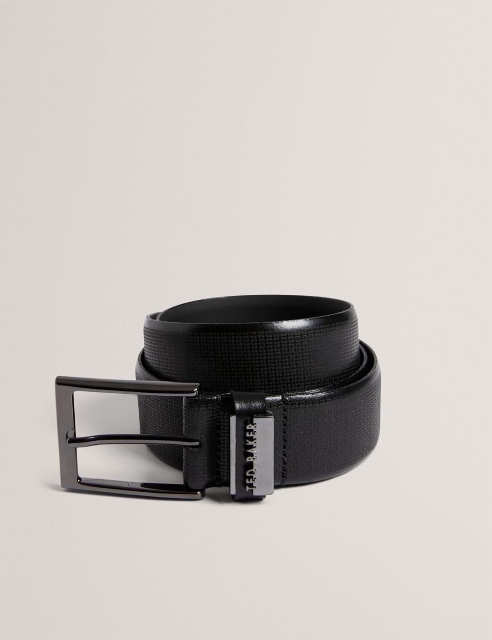 Ted Baker DAWSONS - Textured T Pattern Leather Gürtel Herren Schwarz | HFAKR-4801
