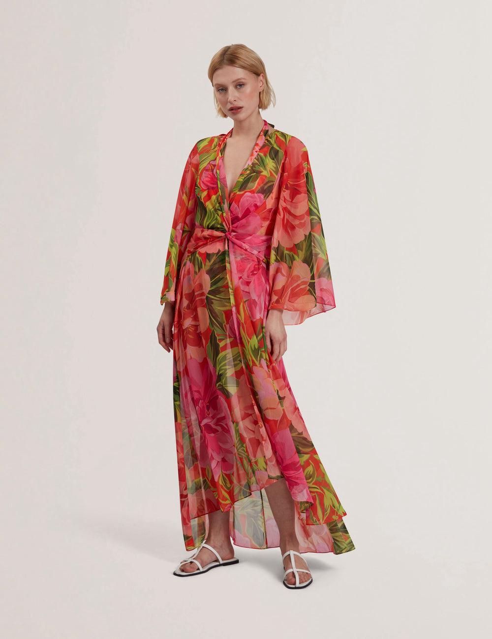 Ted Baker DDARCIS - Floral Twisted Waist Maxi Beach Cover-Ups Damen Koralle | KFOUB-4892