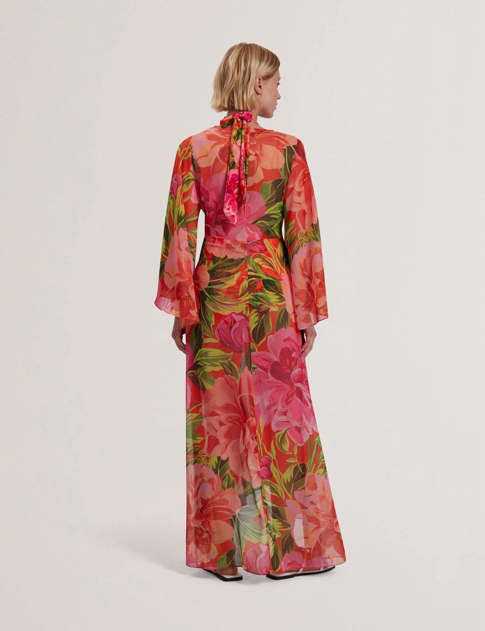 Ted Baker DDARCIS - Floral Twisted Waist Maxi Beach Cover-Ups Damen Koralle | KFOUB-4892