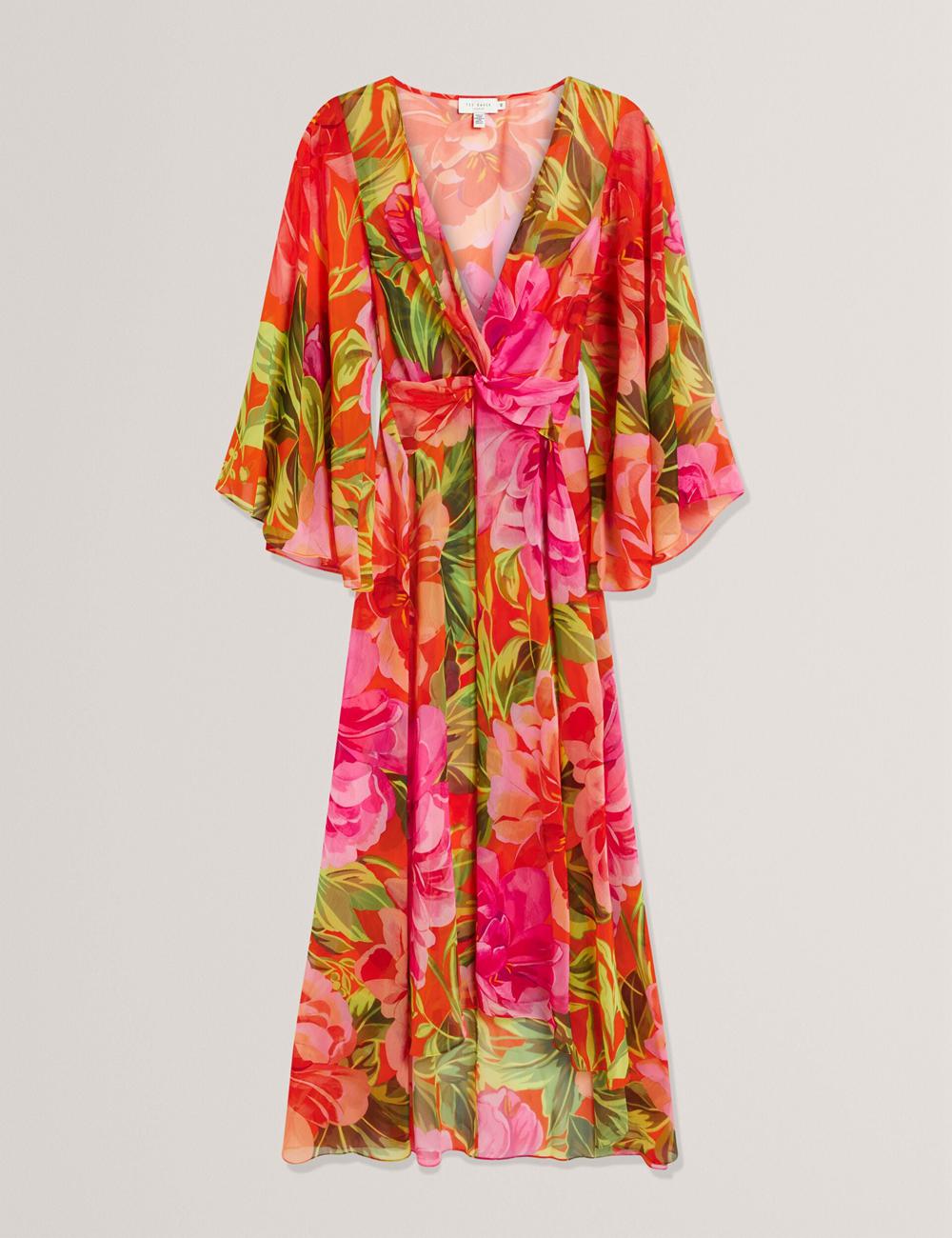 Ted Baker DDARCIS - Floral Twisted Waist Maxi Beach Cover-Ups Damen Koralle | KFOUB-4892