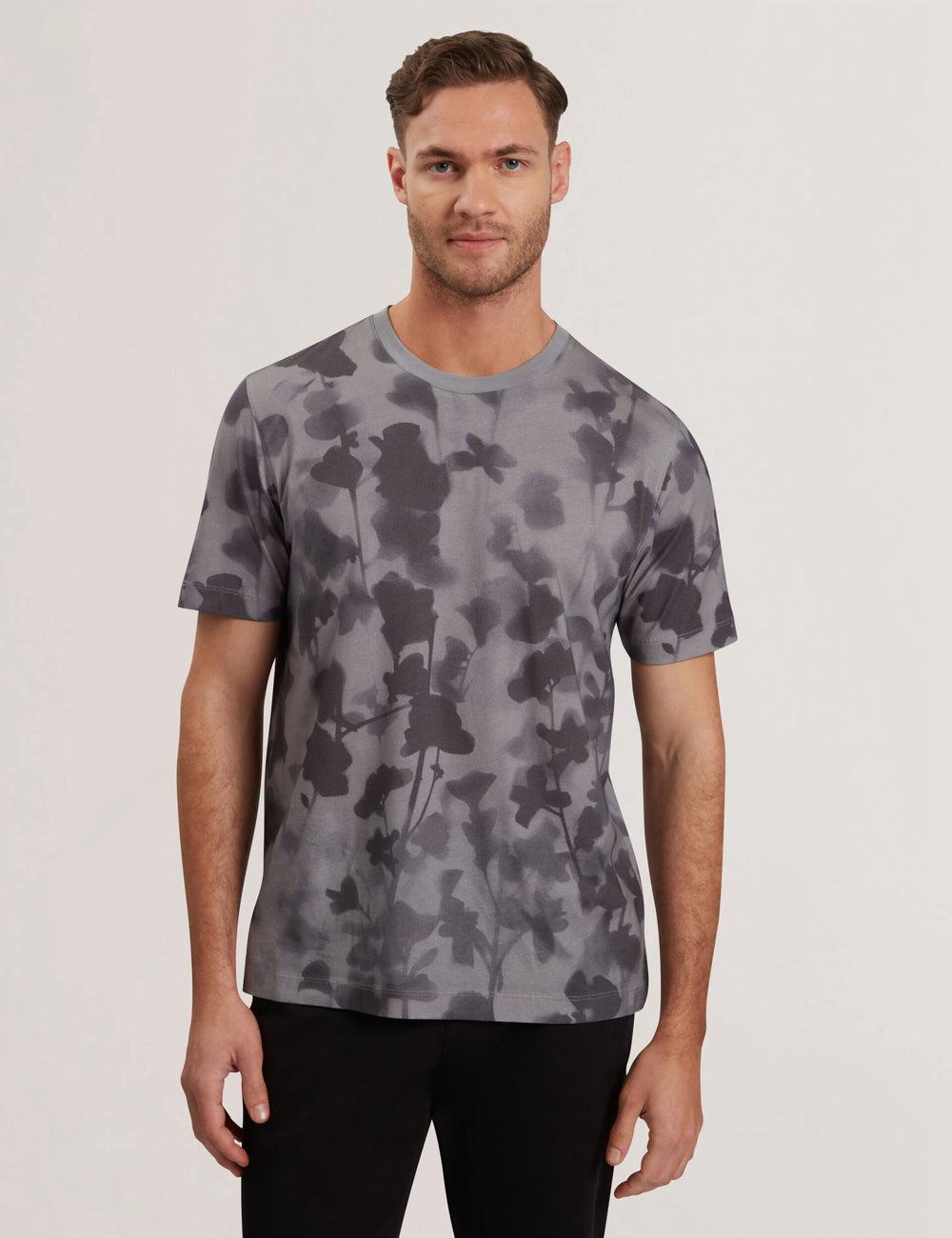 Ted Baker DENNISS - Monochrome Floral Print Cotton T-shirts Herren Grau | QUFNY-1879