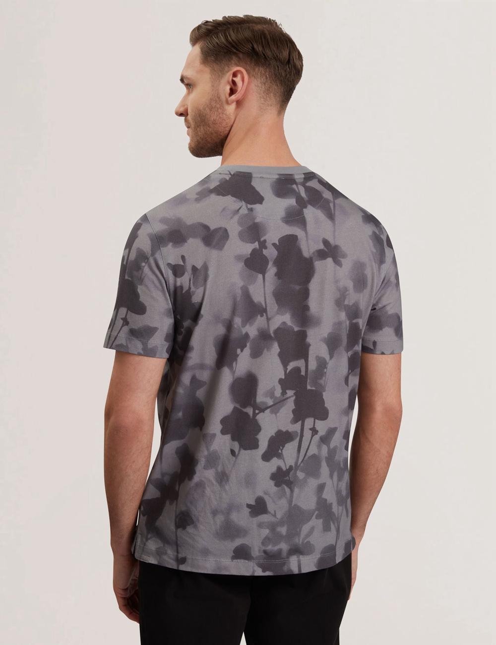 Ted Baker DENNISS - Monochrome Floral Print Cotton T-shirts Herren Grau | QUFNY-1879