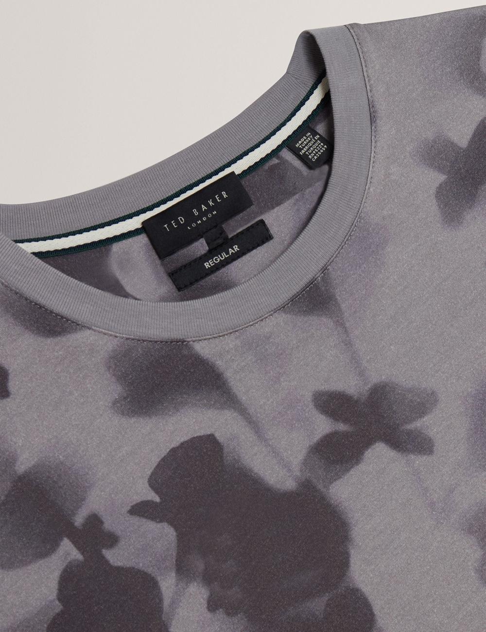 Ted Baker DENNISS - Monochrome Floral Print Cotton T-shirts Herren Grau | QUFNY-1879