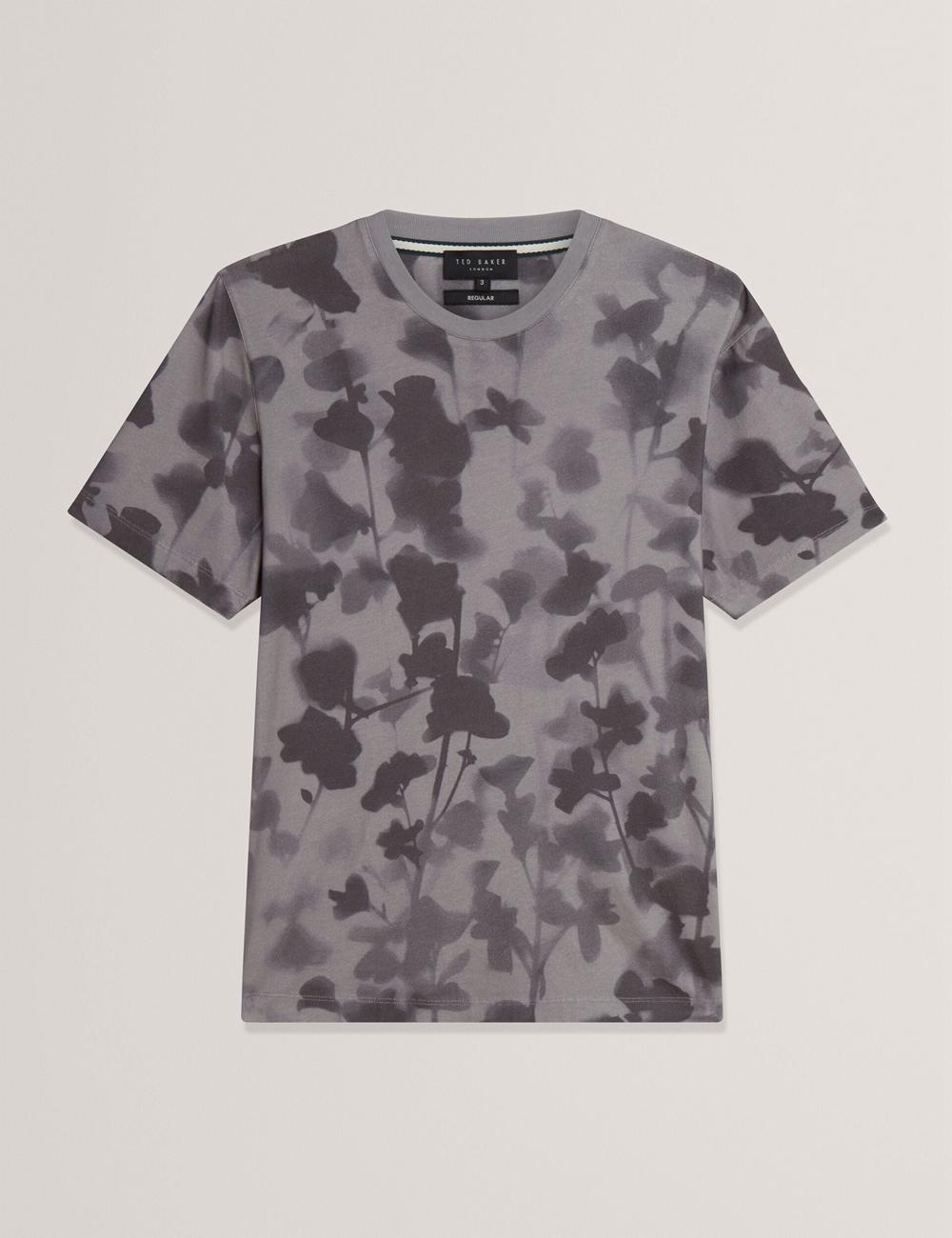 Ted Baker DENNISS - Monochrome Floral Print Cotton T-shirts Herren Grau | QUFNY-1879