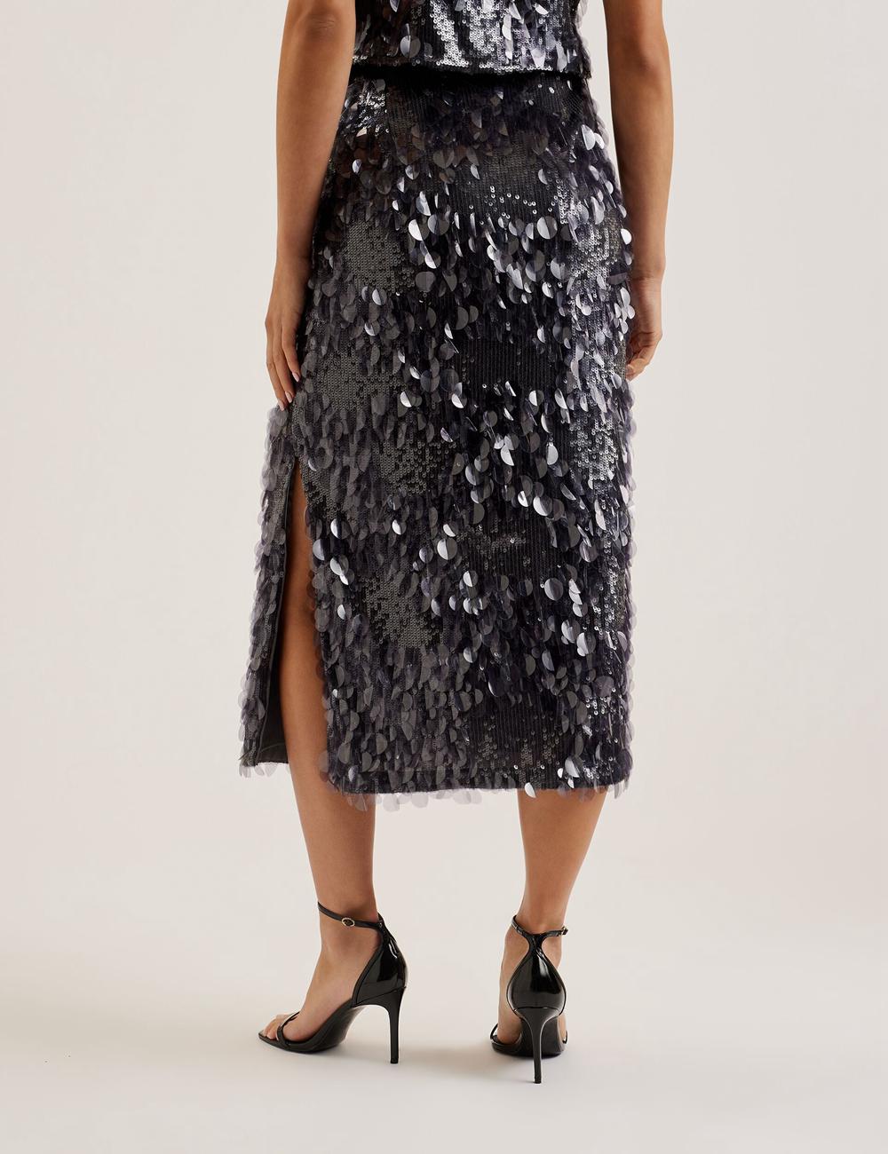Ted Baker DORIDA - Mixed Sequin With Slit Röcke Damen Grau | XEBYK-6532