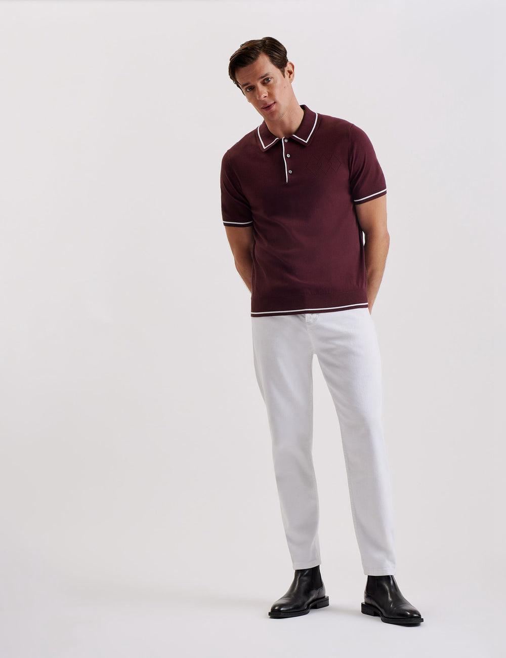 Ted Baker DUNOW - Pointelle Detail Striped Trim Polo Shirts Herren Bordeaux | LAEQG-9518