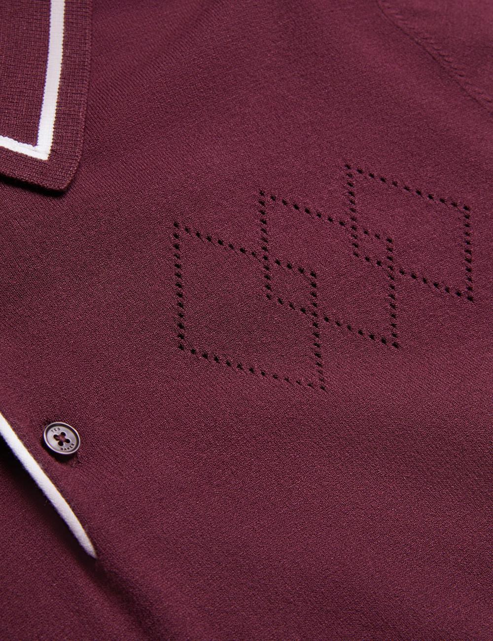 Ted Baker DUNOW - Pointelle Detail Striped Trim Polo Shirts Herren Bordeaux | LAEQG-9518