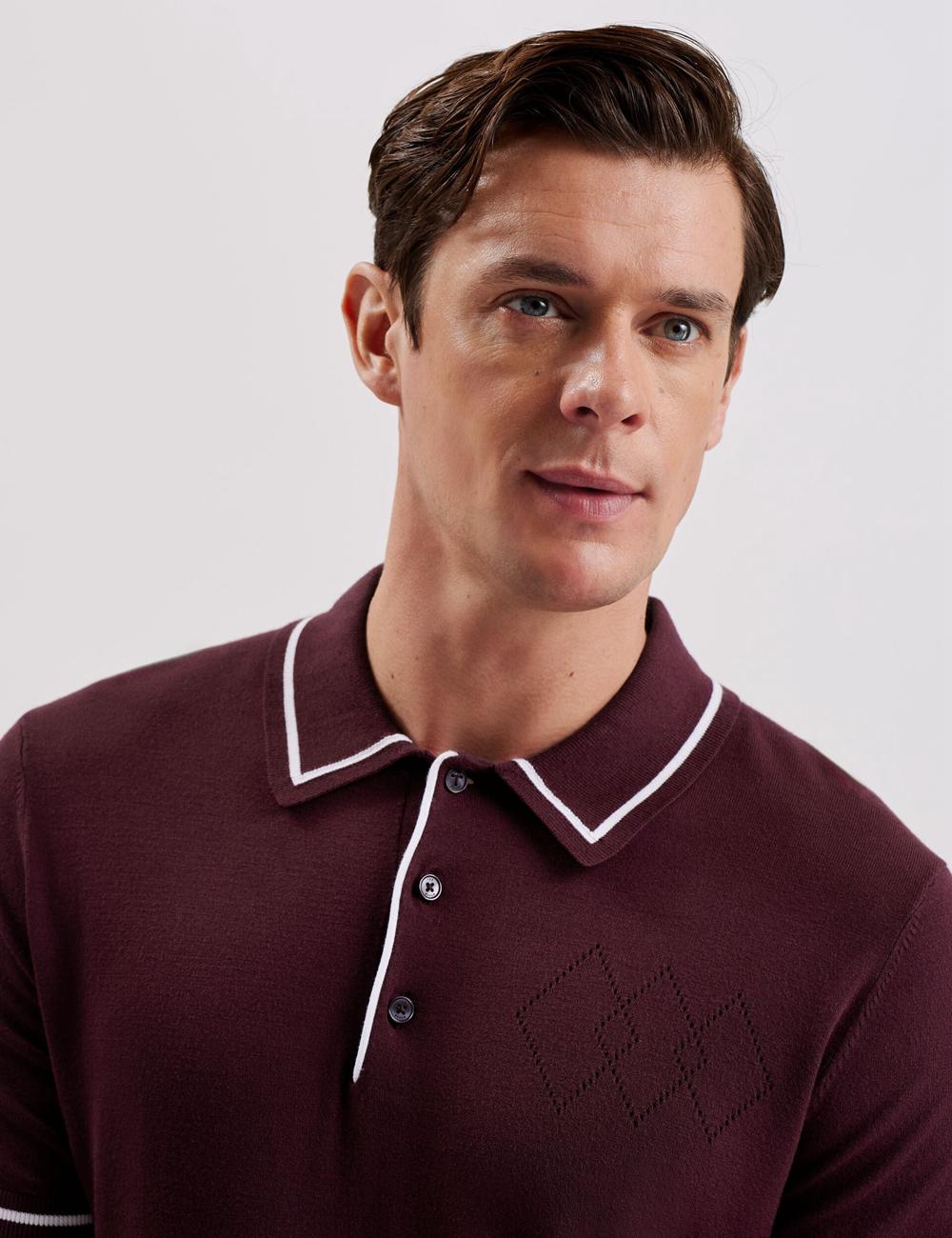 Ted Baker DUNOW - Pointelle Detail Striped Trim Polo Shirts Herren Bordeaux | LAEQG-9518