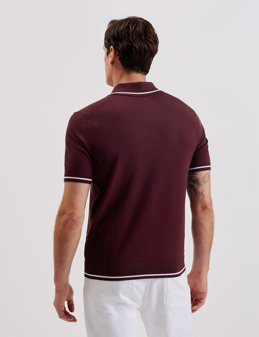 Ted Baker DUNOW - Pointelle Detail Striped Trim Polo Shirts Herren Bordeaux | LAEQG-9518