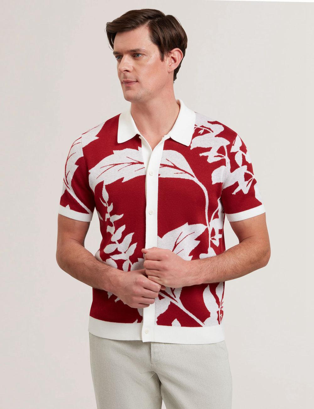 Ted Baker EDSON - Short Sleeve Button Through Floral Polo Shirts Herren Rot | YXVIR-1425