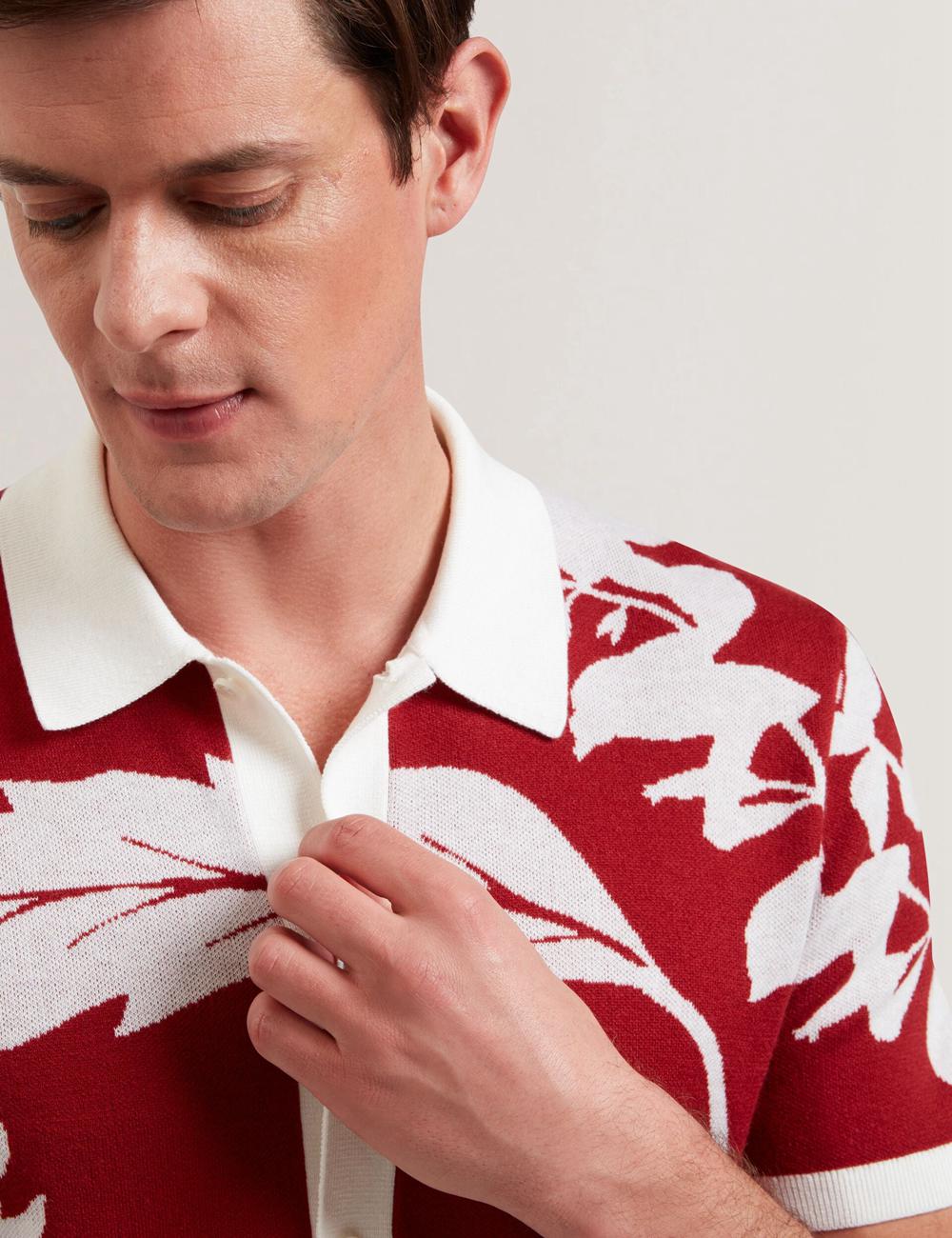 Ted Baker EDSON - Short Sleeve Button Through Floral Polo Shirts Herren Rot | YXVIR-1425
