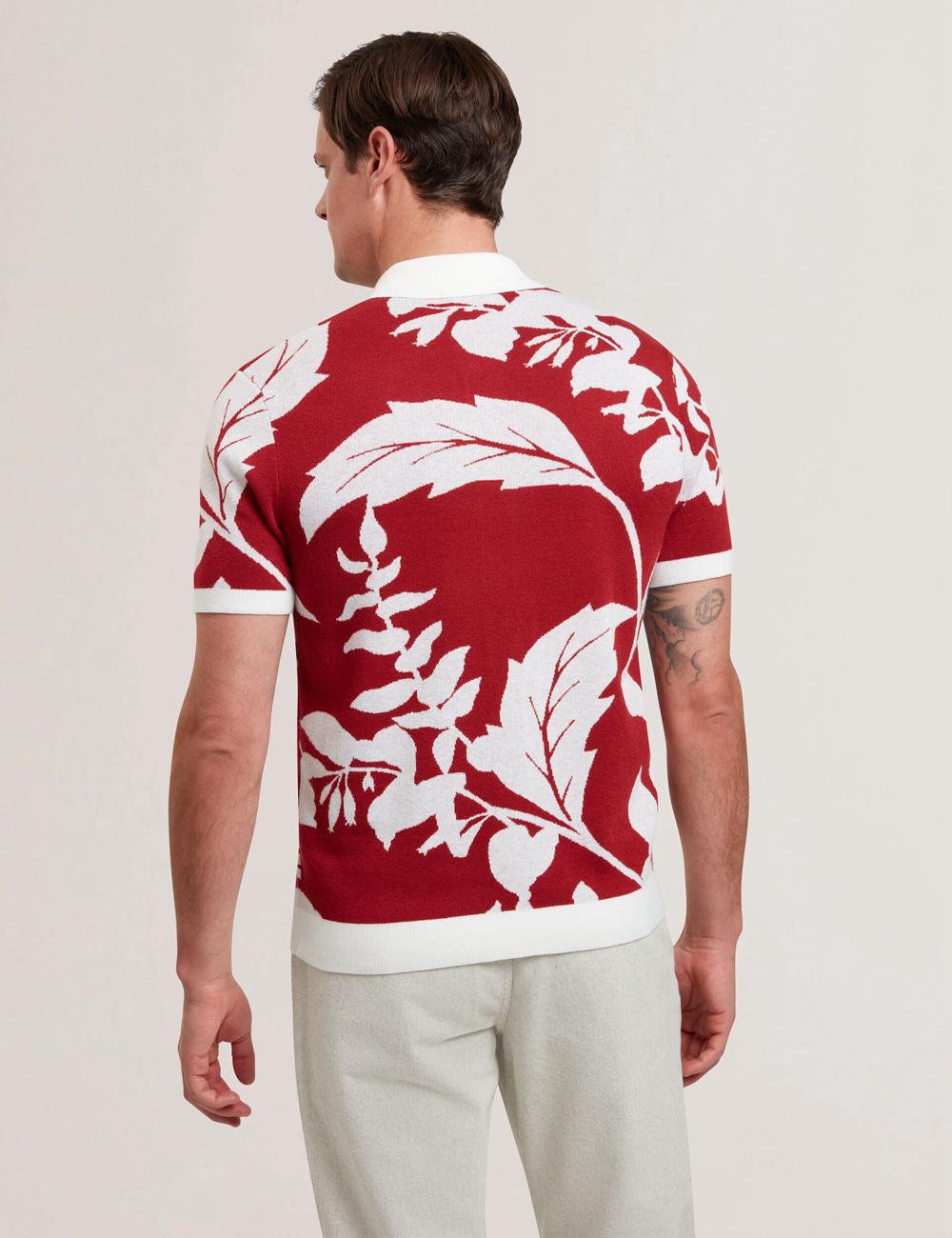 Ted Baker EDSON - Short Sleeve Button Through Floral Polo Shirts Herren Rot | YXVIR-1425
